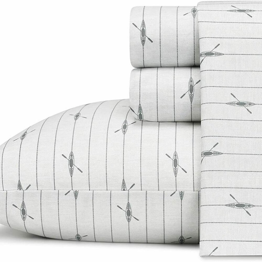 Eddie Bauer Everyday DOWNSTREAM Kayaks King Size Cotton Sheet Set KAYAKS